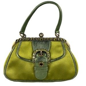 Isabella Fiore Vintage Green Casual Leather Diamond Frame Top Handle Bag Stone